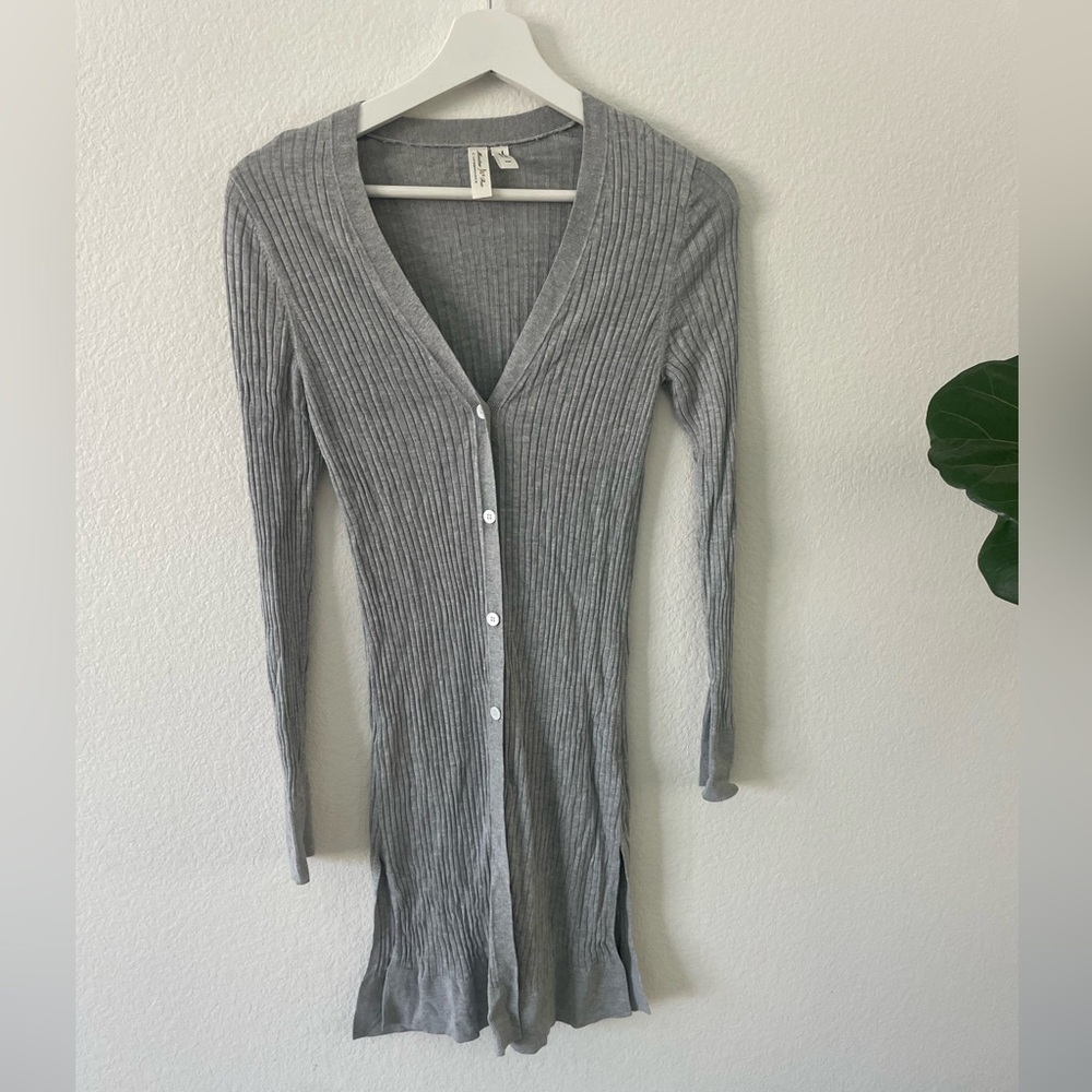 Anthropologie Sweater XS Meadow Rue gray ribbed long Cali Cardigan women's